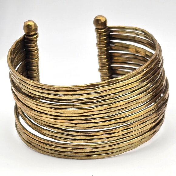 Lot of 4 Statement Cuff Bracelets Brass Glass Beads Openwork & Crystal Designs - Picture 8 of 12